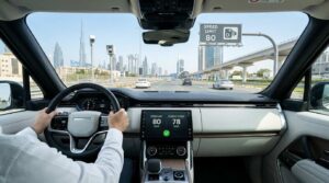 inside view of car driving on Dubai road