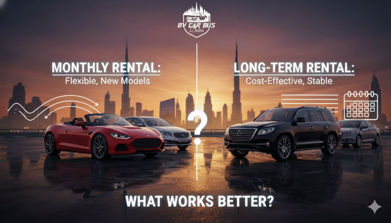 monthly car rental vs long term car rental with bv car-bus dubai